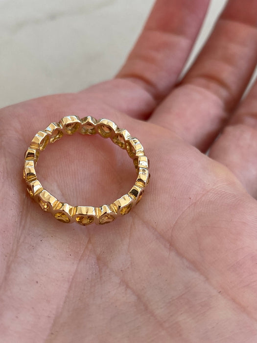 14K Natural Yellow Sapphire Heart Eternity Ring Size 7.5