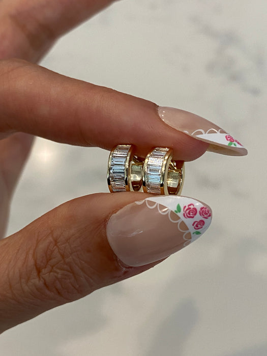 14K Gold Bezel Set Lab Diamond Baguette Huggie Earrings – 1.7 CTW