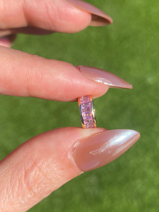 14k baguette pink sapphire rondelle charm spacer