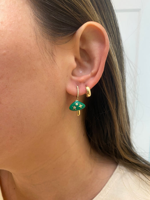 14k green enamel diamond mushroom huggie earrings