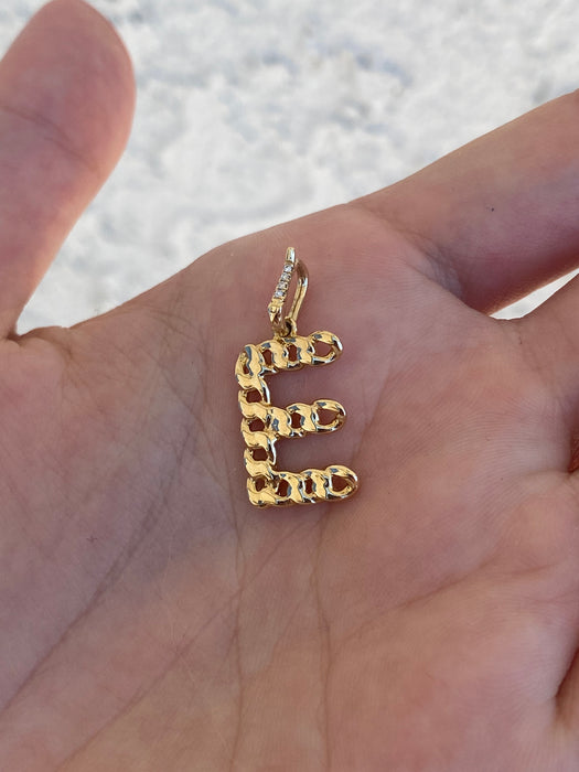 14k diamond curb initial letter pendant