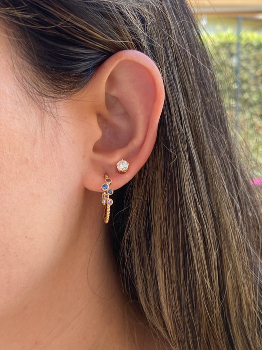 14K Gold Bubble Bezel Set Rainbow Hoop Earrings