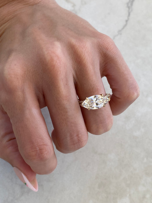 14K East-West Marquise Lab Diamond Double Band Ring — 3.24 TCW - IGI