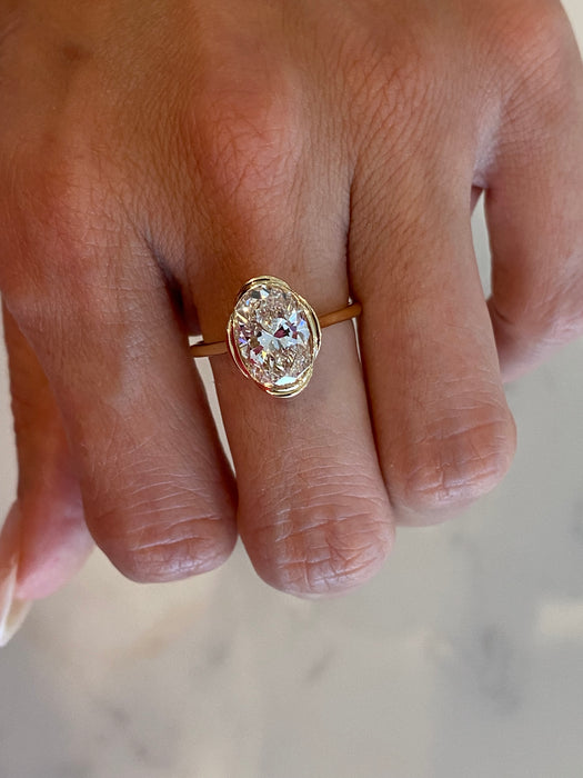 14K Gold Bezel Set Oval Lab Diamond Ring – 3.50 Carat IGI Certified