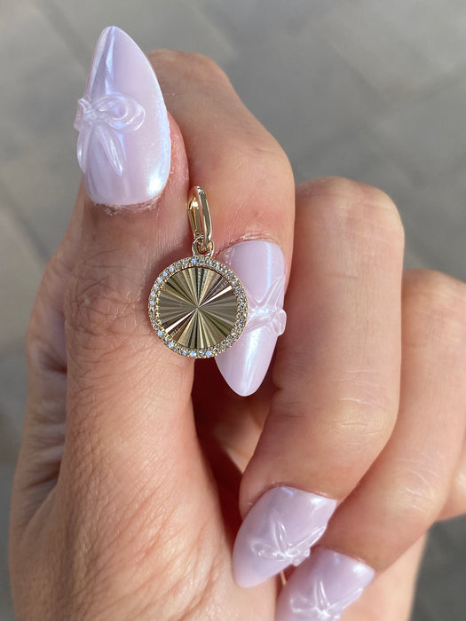 14K Gold Fluted Diamond Disc Charm
