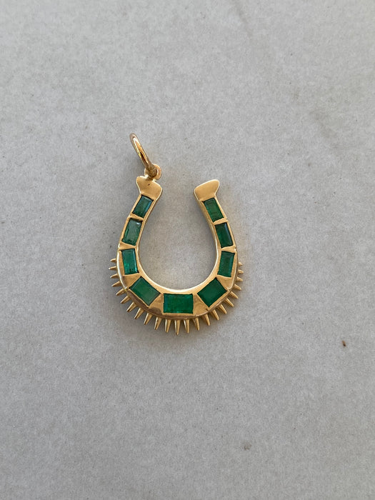 14K Natural Emerald Horseshoe Charm — 1.13 TCW