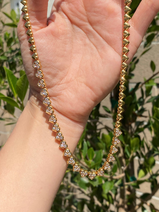 Vintage 18K Gold Diamond Heart Tennis Necklace
