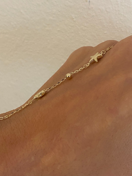 14K Gold Double Puffy Star Hand Chain
