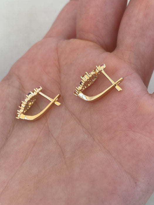 14K Gold Natural Rainbow Sapphire & Diamond Huggie Earrings