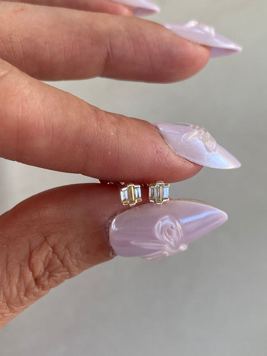 14K Gold Baguette Lab Diamond Stud Earrings