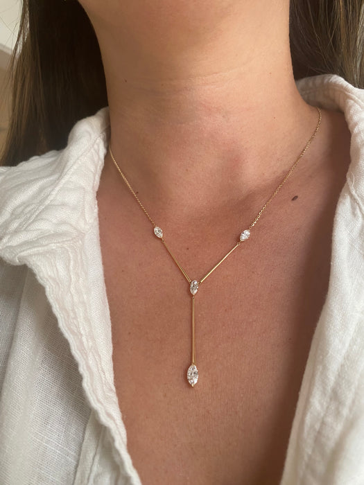 14K 1.5 TCW Marquise Lab Diamond Lariat Necklace