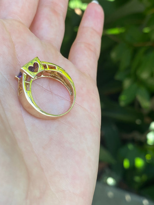 14k amethyst citrine heart ring size 7.25