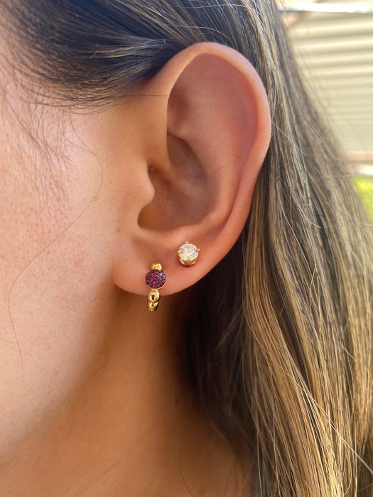 14K Gold Ruby Beaded Huggie Earrings