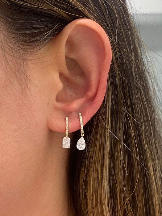 14K 1.1 TCW Lab Grown Diamond Radiant Cut Drop Huggie Earrings
