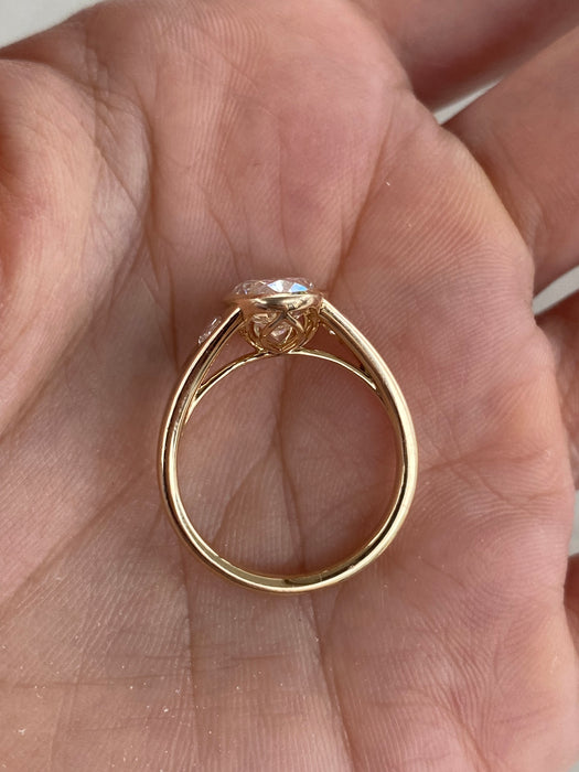 14K Gold 2.42 Carat Oval Lab Diamond Ring with Flush Half-Moon Accents