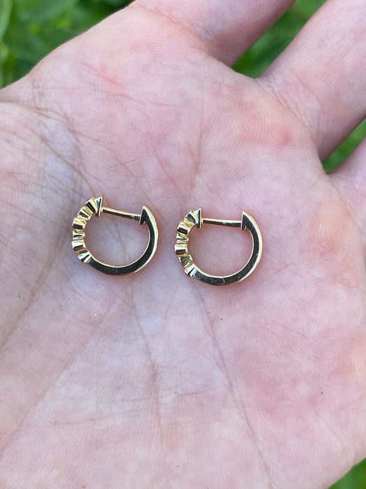 14K Gold Blue Sapphire Bezel Set Huggie Earrings