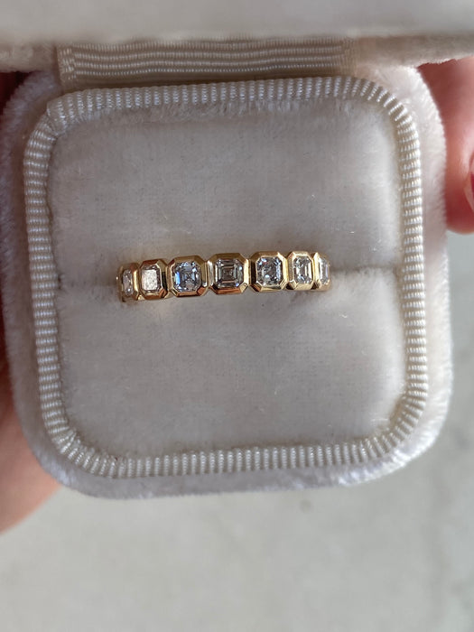 14K Gold Bezel Set Asscher Cut Lab Diamond Band Ring