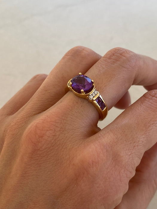 Vintage 14K Gold Amethyst Diamond Ring