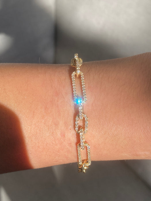14K Gold Diamond Paperclip Bracelet – 1.25 TCW Natural Round Diamonds – Adjustable 6.5–7”