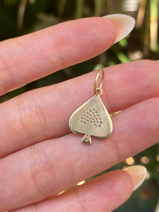 14K Diamond Fluted Triple Bezel Spade Charm