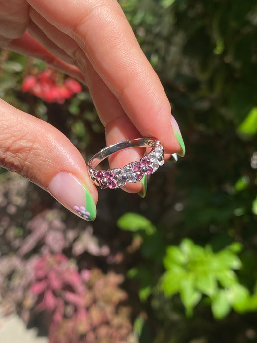 14k white gold pink tourmaline and white topaz flower ring size 9