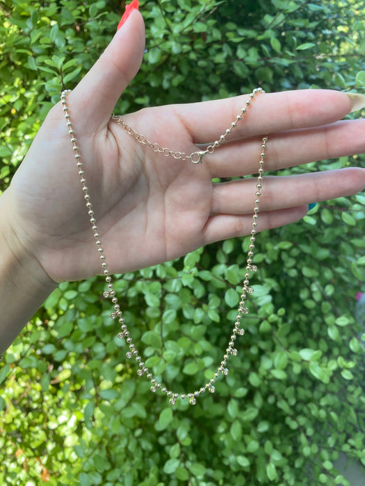 14k bead necklace with bezel set diamond charms