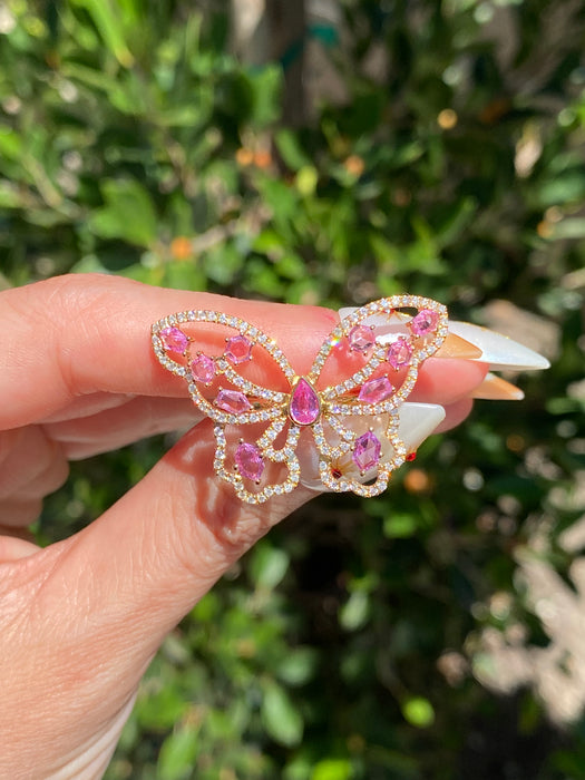 18K Gold Pink Sapphire Diamond Butterfly Ring