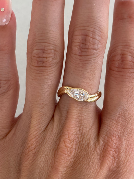 14K Gold Bezel Set Step-Cut Pear Double Band Lab Diamond Ring