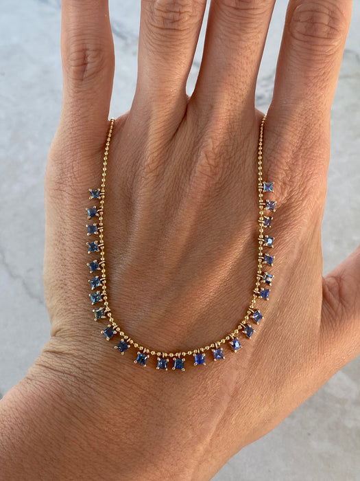 14K Gold Ombré Blue Sapphire Dangle Bead Necklace – 5.00 TCW