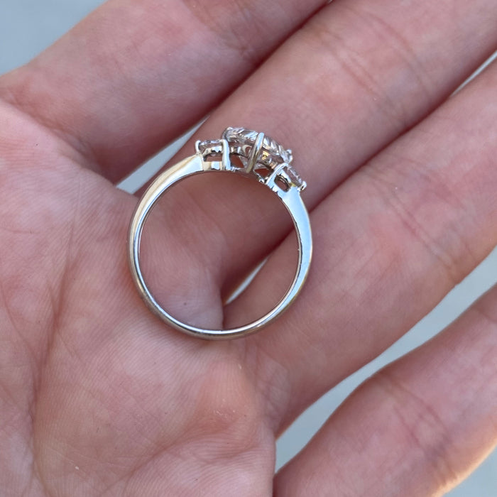 Vintage Platinum Trilogy Diamond Ring – 1.02ct Trillion Center, Size 6.25