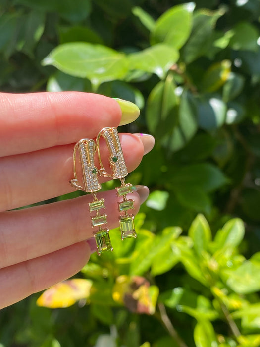 14k peridot diamond alligator earrings