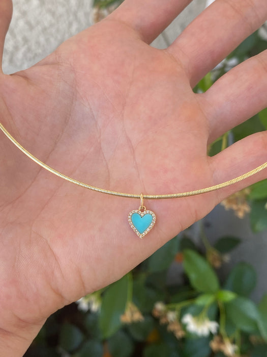 14k Gold Turquoise Diamond Heart Charm