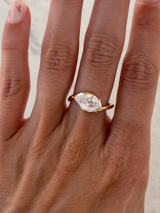 14K 2.09 Carat East-West Step-Cut Lab Pear Diamond Ring