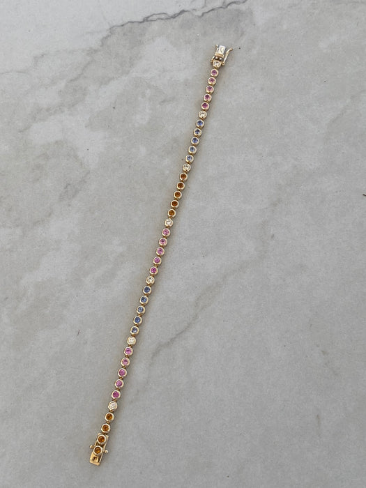 14K Gold Bezel Set Sapphire & Diamond Tennis Bracelet