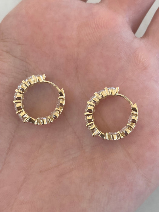 14K Gold 3.80 CTW Oval Lab Diamond Inside-Out Hoop Earrings