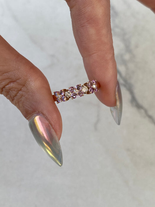 Vintage 18K Rose Gold Padparadscha Sapphire & Diamond Floral Ring