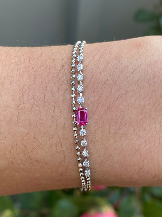 18k white gold diamond ruby double bracelet