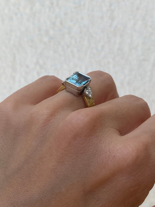 Platinum 900 18k aquamarine heart diamond ring size 4.75