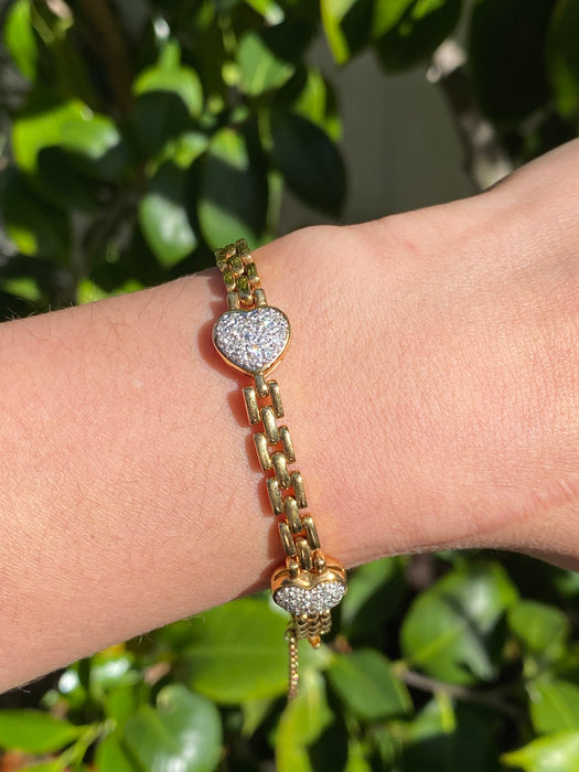 Vintage 18K Gold Panther Link Diamond Heart Bracelet