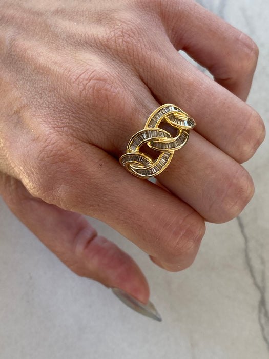 Vintage 18K Gold Baguette Diamond Braided Knot Ring, 0.90 CT