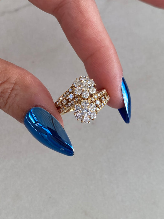 Vintage 18K Gold Diamond Bypass Flower Ring – 1.34 TCW – Size 6.5