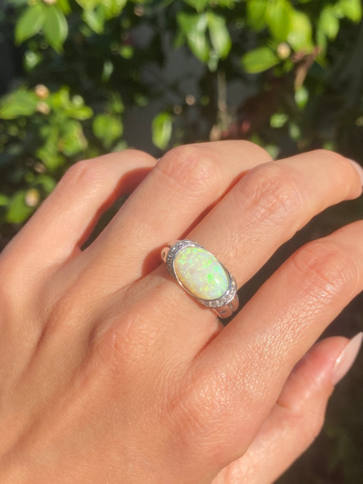 Platinum opal diamond ring size 7