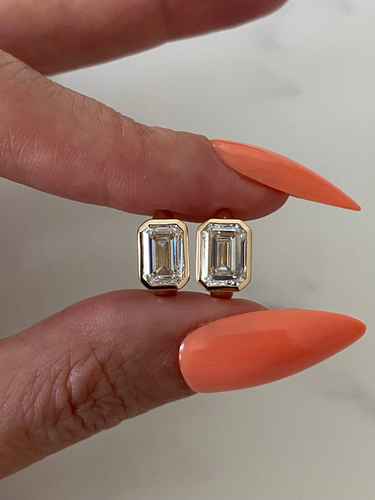 14K Gold 3.1 TCW Emerald-Cut Lab Diamond Huggie Earrings