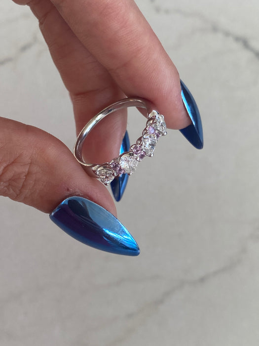 Vintage Platinum 900 Diamond Heart & Pink Sapphire Ring | Size 8
