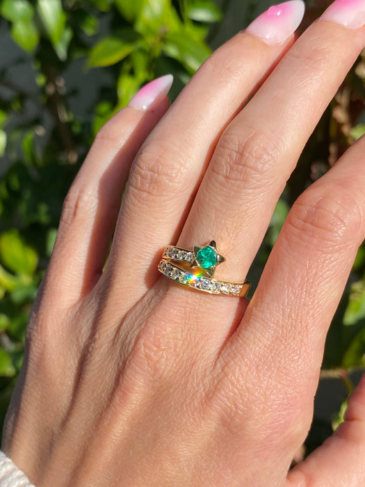 Vintage 18K Gold Emerald & Diamond Star Ring – Shooting Star