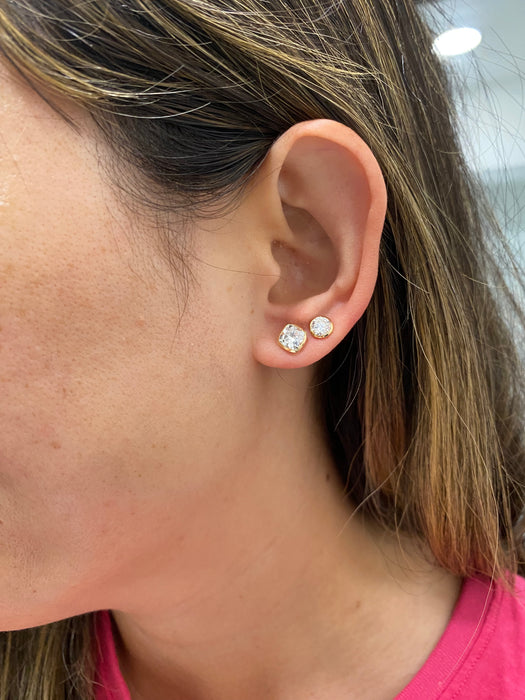 14K Gold 2 Carat Cushion Cut Lab Diamond Bezel Stud Earrings
