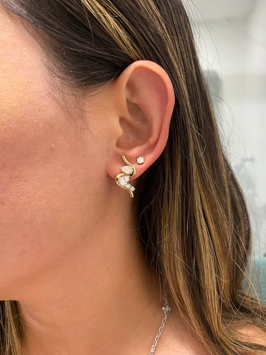 14K 2.2 TCW Lab Diamond Pear & Heart Ear Climber Earrings