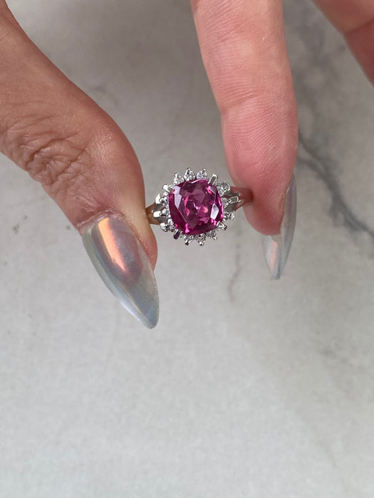 Vintage Platinum 900 Cushion Cut Pink Tourmaline & Diamond Ring – 2.49 CTW