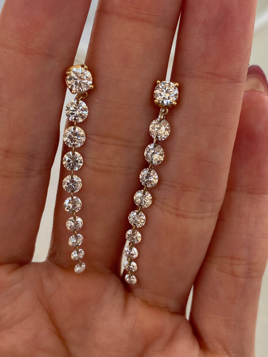 14K Gold Graduated Lab Diamond Dangle Earrings