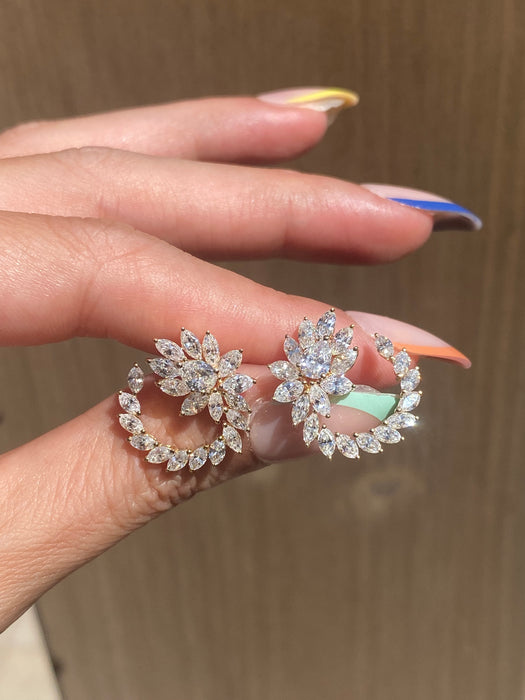 Vintage 18K Gold 3.3TCW Marquise Pear Circle Diamond Earrings